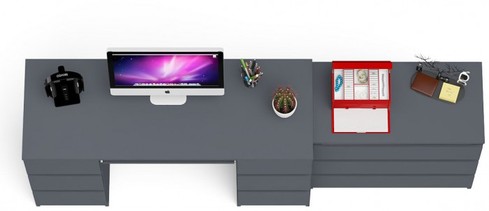 Мори Стол компьютерный МС-2 + Комод МК800.1, цвет графит, ШхГхВ 215,8х50х76,6 см., универсальная сборка