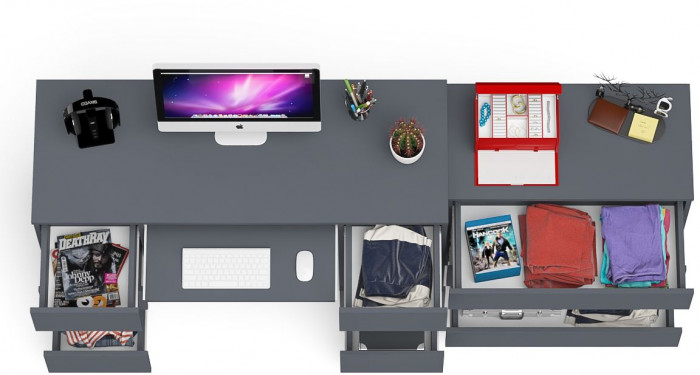 Мори Стол компьютерный МС-2 + Комод МК800.1, цвет графит, ШхГхВ 215,8х50х76,6 см., универсальная сборка