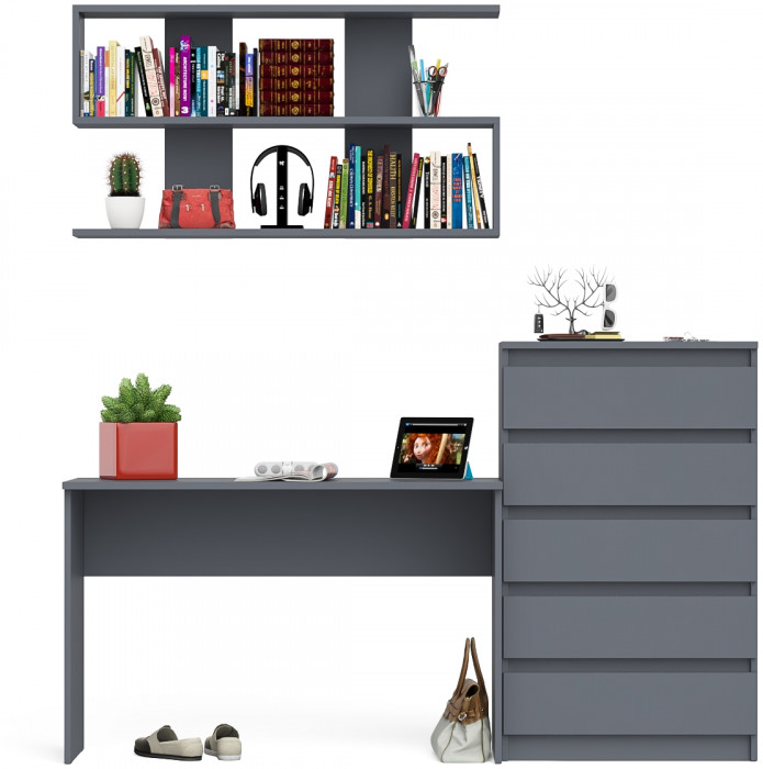 Мори Стол письменный МСП1200.1 + Комод МК700.5 + Полка 1200, цвет графит, ШхГхВ 190,8х50х209,6 см., универсальная сборка
