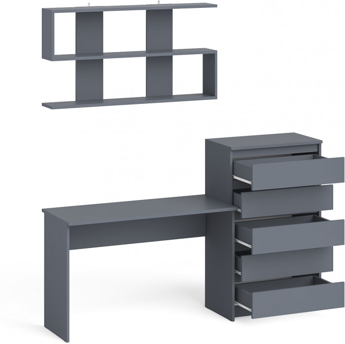Мори Стол письменный МСП1200.1 + Комод МК700.5 + Полка 1200, цвет графит, ШхГхВ 190,8х50х209,6 см., универсальная сборка