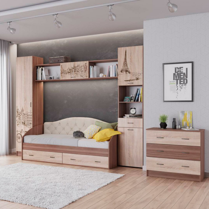 Орион пенал с ящиками (2200х450х425) ясень шимо/дуб сонома