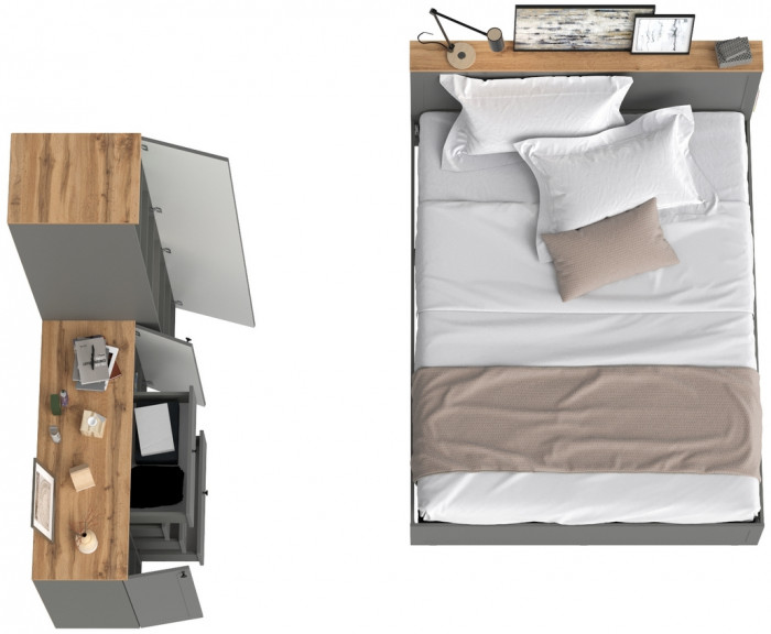 Остин 11.53 Кровать + ортопед + 13.225 Шкаф-пенал + 16.221 Комод, серый графит/дуб крафт золотой