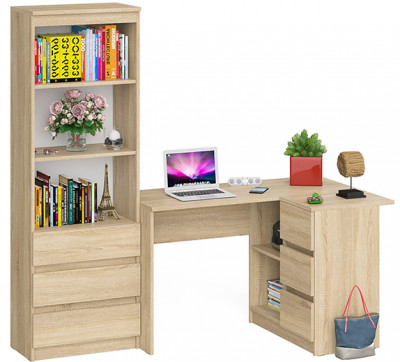 Мори Стол компьютерный МС-16 правый + Стеллаж МСТ600.3, цвет дуб сонома, ШхГхВ 184,8х84,9х179,6 см., выдвижные ящики справа, НЕ универсальная сборка
