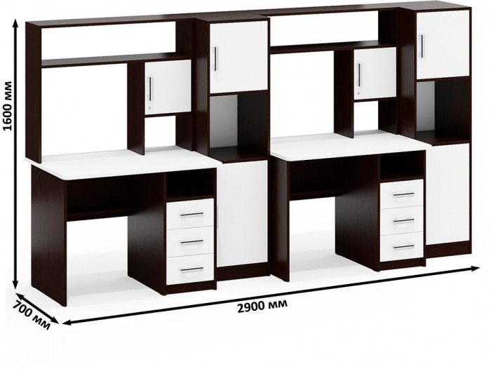 С-МД-СК9 Компоновка № 06, цвет венге/белый шагрень, ШхГхВ 290х70х160 см., НЕ универсальная сборка