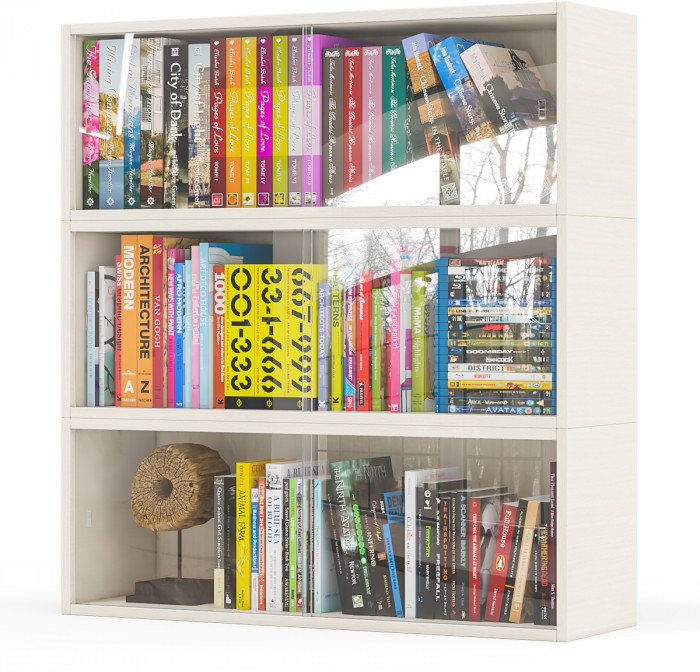 Три полки книжных С-МД-КН01, цвет дуб, ШхГхВ размер каждой полки в отдельности: 83х25х30 см., стеклянные дверцы