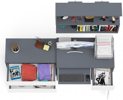 Мори Стол компьютерный МС-1 правый + Комод МК800.1 + Полка 900, цвет графит/белый, ШхГхВ 170,4х50х209,6 см., НЕ универсальная сборка