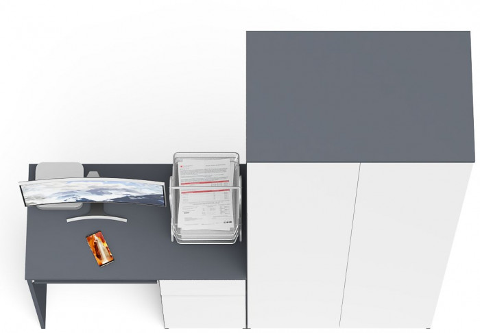 Мори Стол компьютерный МС-1 правый + Шкаф МШ800.1, цвет графит/белый, ШхГхВ 170,4х50,4х209,6 см., выдвижной ящик справа, НЕ универсальная сборка