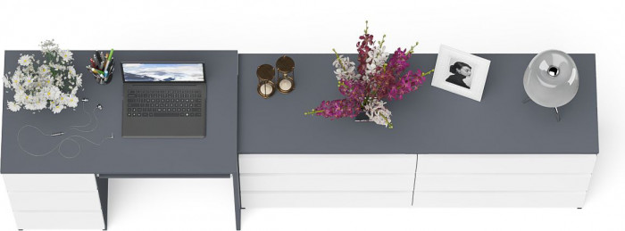 Мори Стол компьютерный МС-6 левый + Комод МК1380.6, цвет графит/белый, ШхГхВ 228х50х76,6 см., выдвижные ящики слева, НЕ универсальная сборка