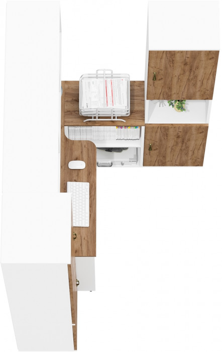 Лидер-8 Пенал МД 22Б + Стол + Полка + Пенал, белый шагрень/крафт золото