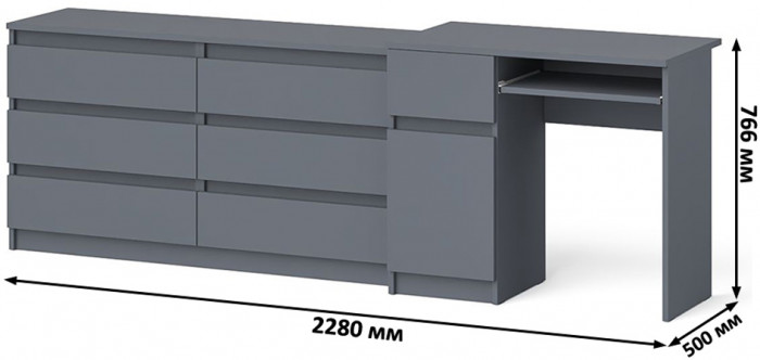 Мори компьютерный стол МС-1 левый + Комод МК1380.6, графит