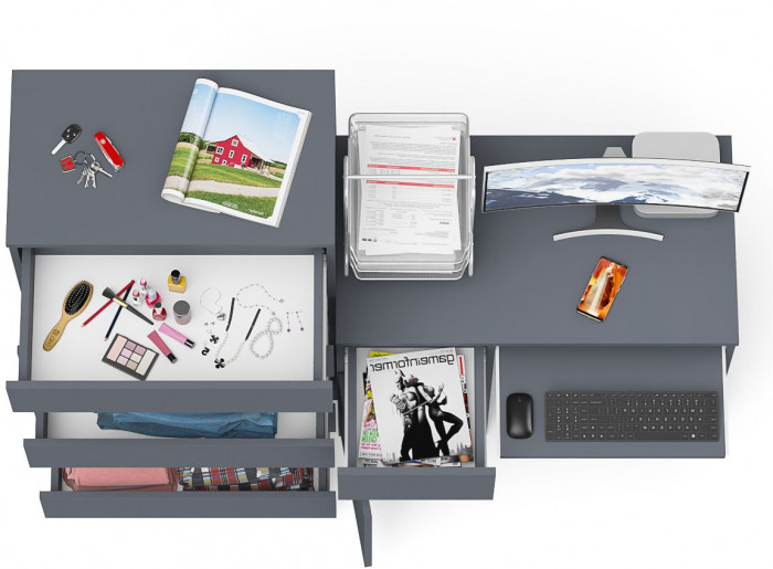 Мори Стол компьютерный МС-1 левый + Комод МК700.5, цвет графит, ШхГхВ 160,4х50х114 см., выдвижной ящик слева, НЕ универсальная сборка