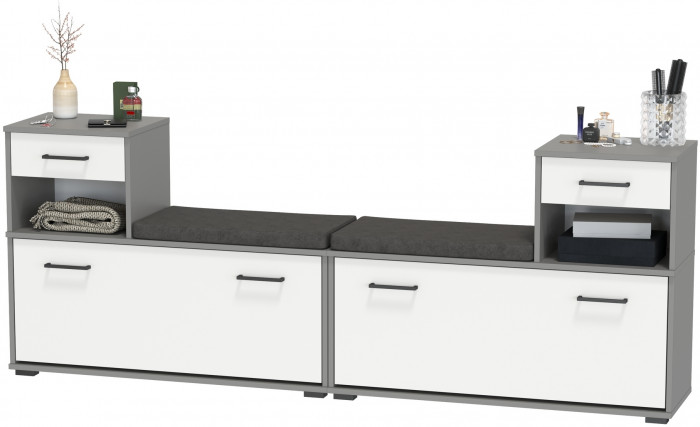 Лира ГК 2-0714+2-0714графбел Тумба под обувь, графит/белый