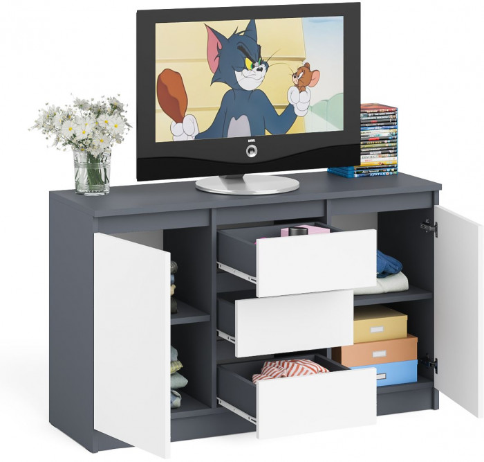 Мори Комод МК1200.3, цвет графит/белый, ШхГхВ 120,4х41х73 см.