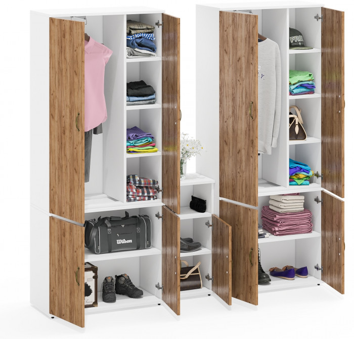 Лидер-8 Шкаф МД 20Б + Шкаф МД 20Б + Тумба МД 3.19, цвет белый шагрень/крафт золото, ШхГхВ 200х37,5х190 см., НЕ универсальная сборка