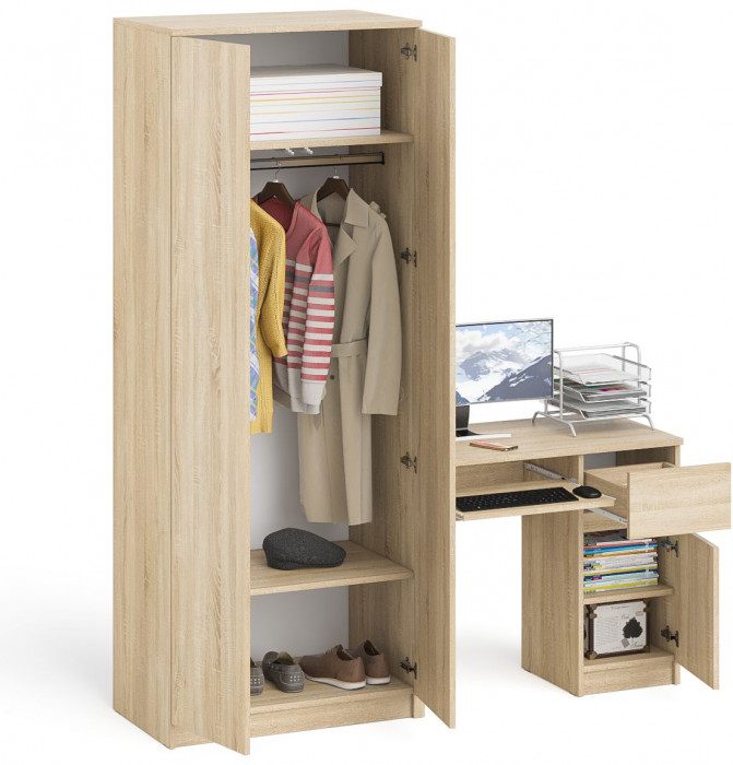Мори Стол компьютерный МС-1 правый + Шкаф МШ800.1, цвет дуб сонома, ШхГхВ 170,4х50,4х209,6 см., выдвижной ящик справа, НЕ универсальная сборка