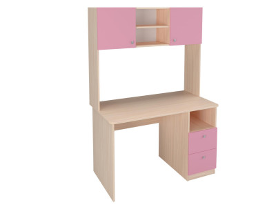 Стол письменный с надстройкой Дуб молочный/Розовый