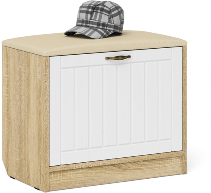 Прихожая П-6 Компоновка № 27, дуб сонома/фасады МДФ белое дерево фрезеровка прованс