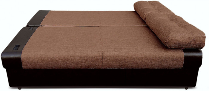 Диван-кровать Амстердам Мини, 150х195, еврокнижка, рогожка/экокожа, черно-коричневый