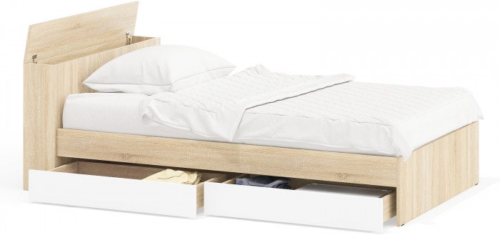Ксения Кровать с ящиками 1200, дуб сонома/белый