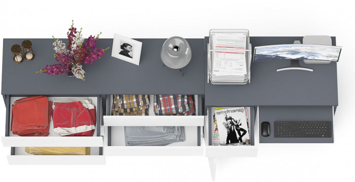 Мори компьютерный стол МС-1 левый + Комод МК1380.6, графит/белый