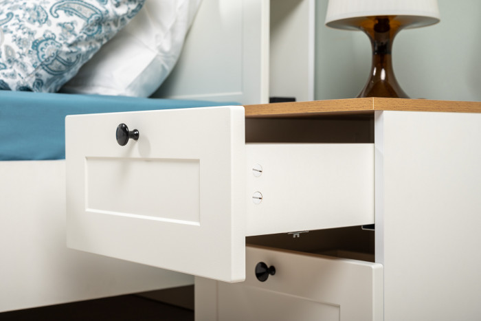 Остин 11.53 Кровать + ортопед + 16.152 Тумба прикроватная + 16.221 Комод, белый шагрень/дуб крафт золотой