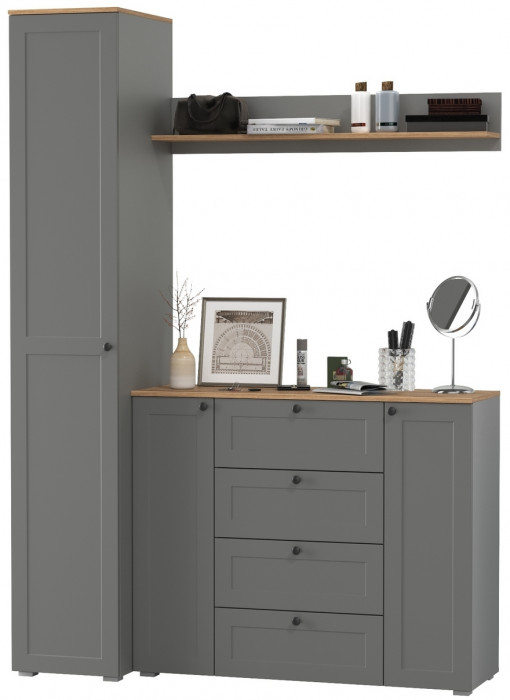 Остин Прихожая 63, цвет серый графит/дуб крафт золотой, ШхГхВ 160х54,3х229,6 см., универсальная сборка