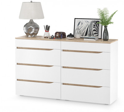 Муссон 13.97 Комод + 13.97 Комод, цвет белый/дуб эндгрейн элегантный, ШхГхВ 154х39,4х92,6 см., четыре выдвижных ящика, ручки-вырезы