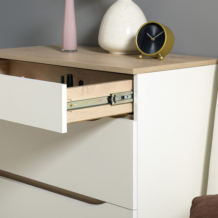Муссон 13.97 Комод + 13.97 Комод, цвет белый/дуб эндгрейн элегантный, ШхГхВ 154х39,4х92,6 см., четыре выдвижных ящика, ручки-вырезы