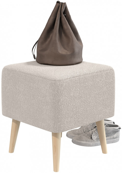 Банкетка 6-5133ТКВмол Куби, цвет ткань молоко, ШхГхВ 41х41х45 см.(квадратная банкетка на четырёх ножках), цвет ножек: иней