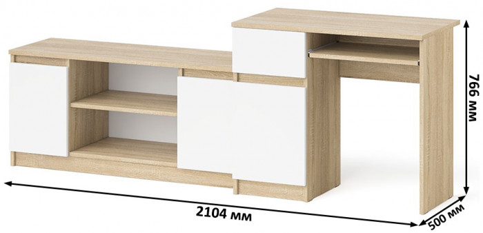 Мори компьютерный стол МС-1 левый + Тумба МТВ1200.1, дуб сонома/белый