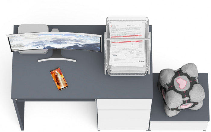 Мори компьютерный стол МС-1 правый + Тумба ТМП400.1, графит/белый