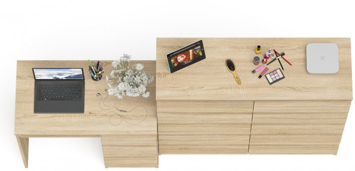 Мори компьютерный стол МС-6 правый + Комод МК1200.10, дуб сонома