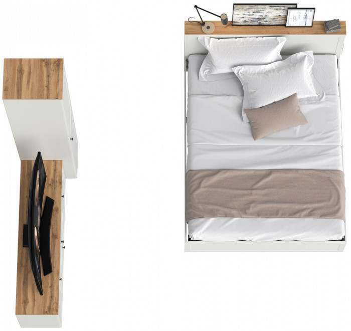 Остин 11.53 Кровать + ортопед + 13.225 Шкаф-пенал + 16.47 Тумба под ТВ, белый шагрень/дуб крафт золотой