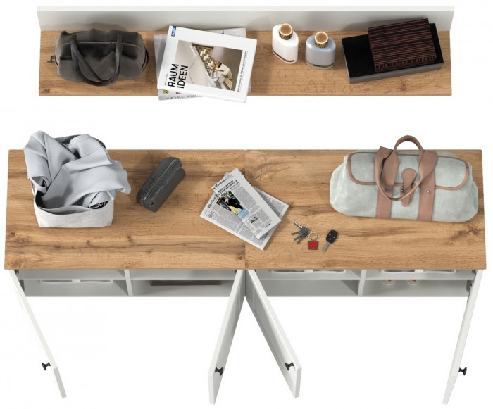 Остин Прихожая 64, цвет белый шагрень/дуб крафт золотой, ШхГхВ 160х41,9х160 см.