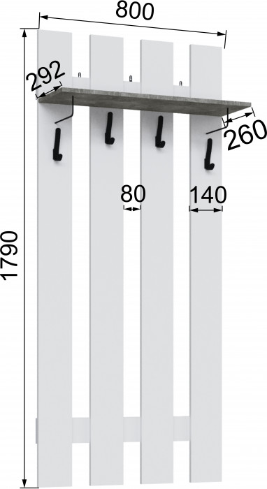 Вешалка Мадрид (0,8), Белый/Ателье светлое