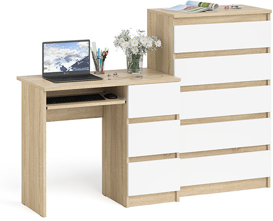Мори Стол компьютерный МС-6 правый + Комод МК700.5, цвет дуб сонома/белый, ШхГхВ 160,4х50х114 см., выдвижные ящики справа, НЕ универсальная сборка