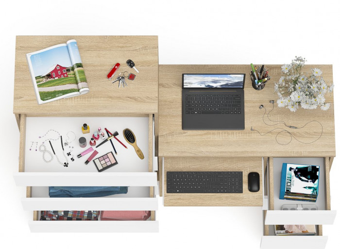 Мори Стол компьютерный МС-6 правый + Комод МК700.5, цвет дуб сонома/белый, ШхГхВ 160,4х50х114 см., выдвижные ящики справа, НЕ универсальная сборка