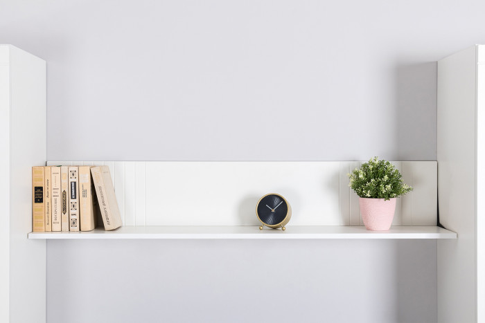 Валенсия Гостиная № 105, цвет ЛДСП белый шагрень/МДФ белый шагрень, ШхГхВ 327,3х38,4х225,2 см., ниша для ТВ 133х38х100 см., универсальная сборка