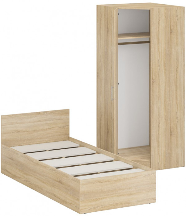 Кровать 0900 + Шкаф угловой Стандарт, цвет дуб сонома, ШхГхВ 93,5х203,5х70 + 81,2х81,2х200см., сп.м. 900х2000 мм., без матраса, основание есть