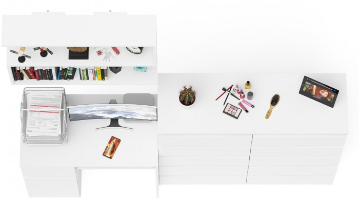Мори Стол компьютерный МС-1 левый + Комод МК1200.10 + Полка 900, цвет белый, ШхГхВ 210,4х50х209,6 см., НЕ универсальная сборка