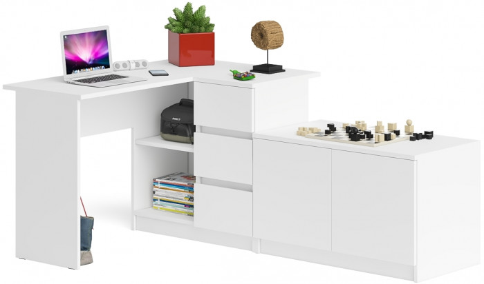 Мори Стол компьютерный МС-16 правый + Тумба МА900.1, цвет белый, ШхГхВ 214,8х84,9х76,6 см., выдвижные ящики справа, НЕ универсальная сборка