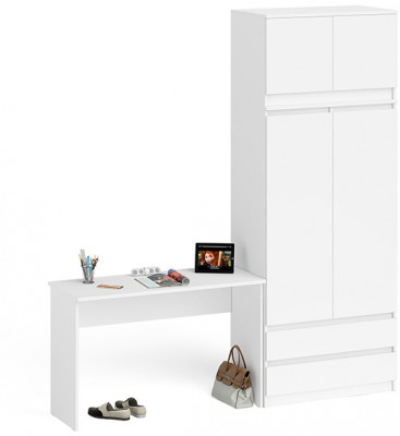 Мори Стол письменный МСП1200.1 + Шкаф МШ900.1 + Антресоль МА900.1, цвет белый, ШхГхВ 210,8х50,4х234,2 см., универсальная сборка