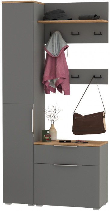 Октава Прихожая 16, цвет серый графит/дуб крафт золотой/фасады МДФ серый графит, ШхГхВ 97,1х35,4х197,6 см., универсальная сборка
