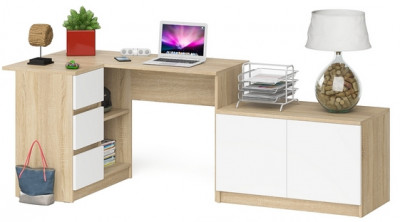 Мори компьютерный стол МС-16 левый + Тумба МА900.1, дуб сонома/белый