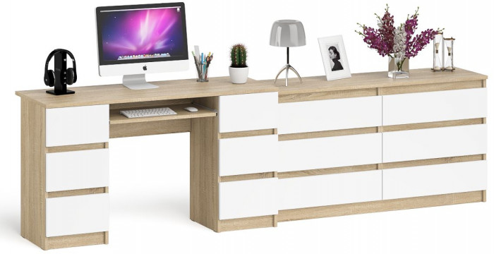 Мори компьютерный стол МС-2 + Комод МК1380.6, дуб сонома/белый