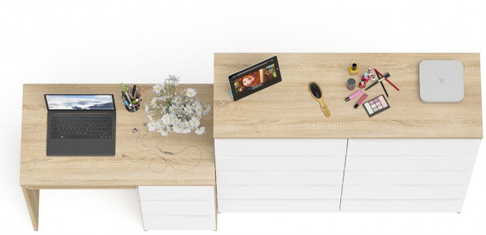 Мори компьютерный стол МС-6 правый + Комод МК1200.10, дуб сонома/белый