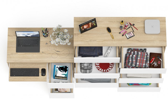 Мори компьютерный стол МС-6 правый + Комод МК1200.10, дуб сонома/белый