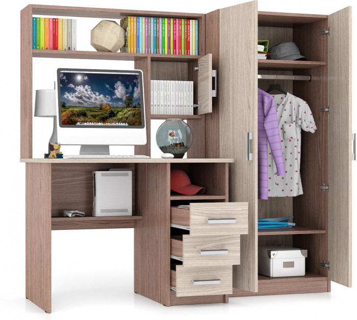 Стол компьютерный С-МД-СК9+Шкаф С-МД-СК9Ш, цвет ясень шимо светлый/ясень шимо тёмный, ШхГхВ 172х70х160 см., НЕ универсальная сборка
