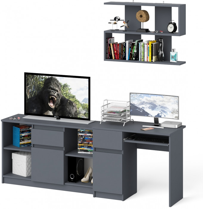 Мори компьютерный стол МС-1 левый + Тумба МТВ1204.1 + Полка 900, графит