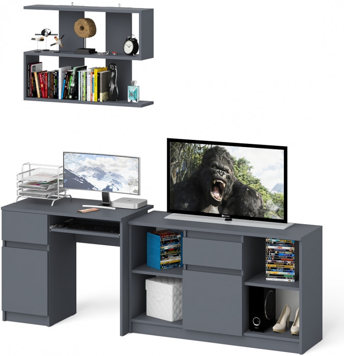 Мори компьютерный стол МС-1 левый + Тумба МТВ1204.1 + Полка 900, графит